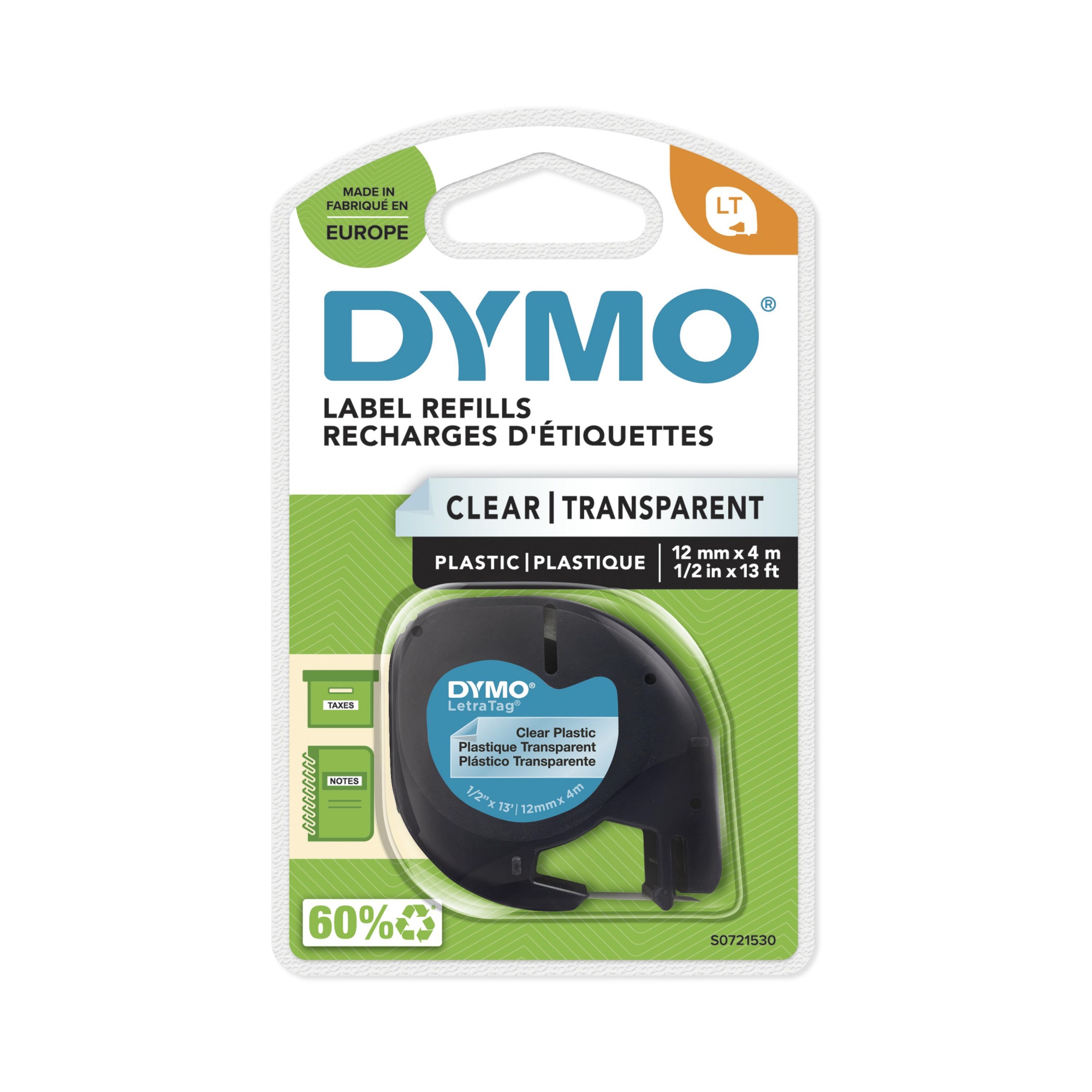 DYMO® Schriftbandkassette LT 12 mm x 4 m (B x L) Kunststoff, 100 % recycelt transparent