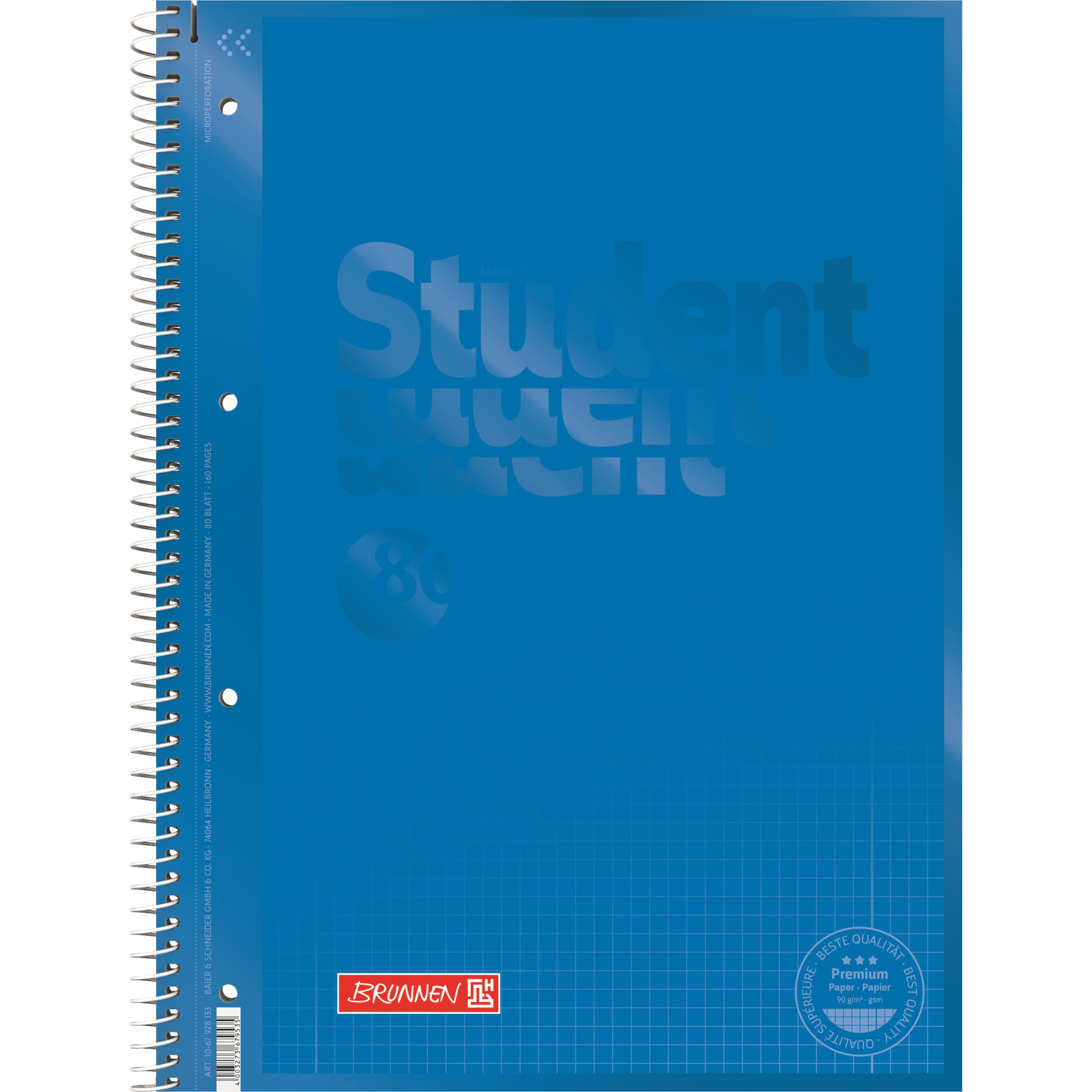 BRUNNEN Collegeblock Student Colour Code DIN A4 kariert mit Rand innen ...